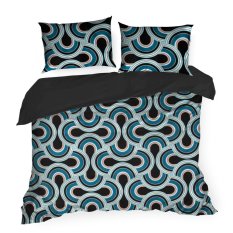 Povlečení bavlněný satén 140x200+70x80cm Geometrické tvary na černé