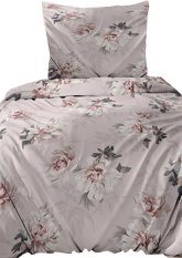Bavlněné saténové povlečení 140x200 +70x90 - Pivoňka květy růžové 5067 A na zip
