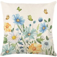 Lněný dekorační povlak 45x45cm - Květy modré 220 Lněný dekorační povlak 45x45cm - Květy modré 220