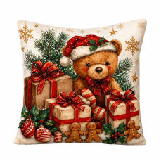 Vánoční povlak na polštář 45x45 na zip velur - Vánoční medvídek a dárečky Vánoční povlak na polštář 45x45 na zip velur - Vánoční medvídek a dárečky