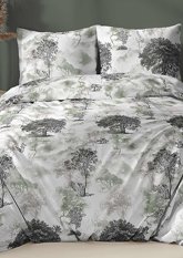 Bavlněné saténové povlečení 140x200 +70x90 - Stromy šedo/zelené 5075B Bavlněné saténové povlečení 140x200 +70x90 - Stromy šedo/zelené 5075B