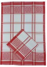 Kuchyňská utěrka s egyptské bavlny 50x70cm - Káro červené/ornament