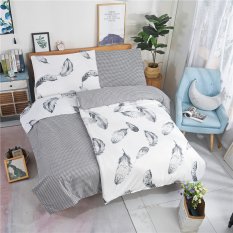 Mikrosaténové povlečení 140x200+70x90cm - Peříčko šedé/bílé