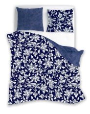 Bavlněné saténové povlečení 140x200+70x90 - Květy modrotisk