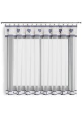 Hotová záclona 300x160cm - Srdce na béžovém bílé pozadí