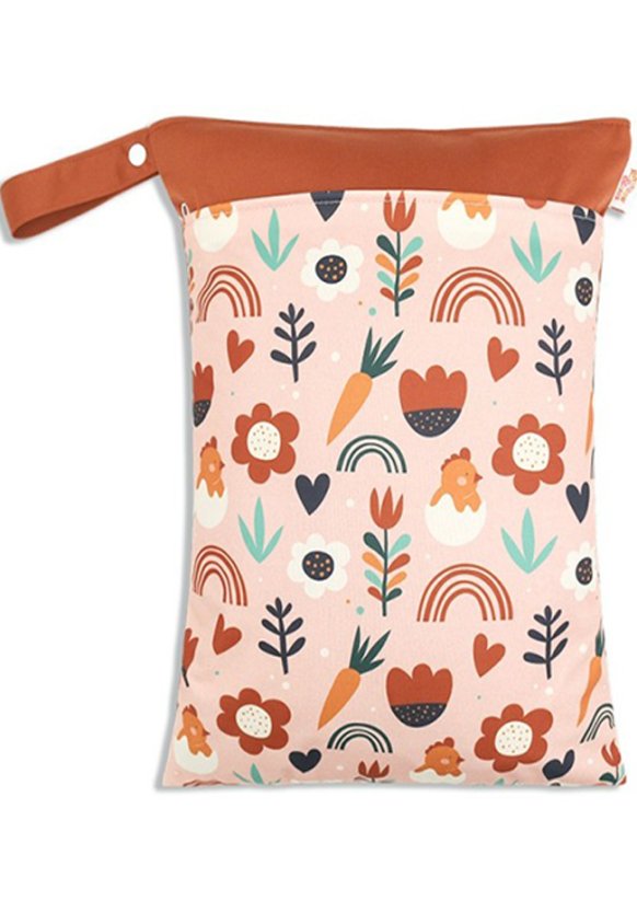 Plážová taška na zip 30x40cm - Květy a duha oranžová