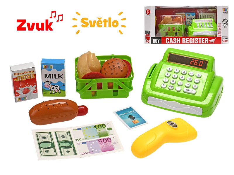 Dětská registrační pokladna 17x6cm na baterie se světlem a zvukem s doplňky