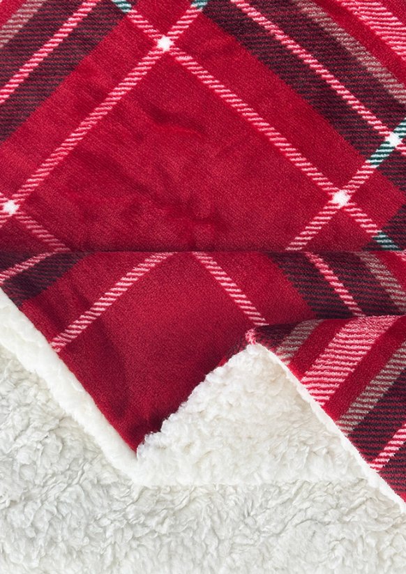 Mikroplyšová zimní deka ovečka/beránek 150x200cm - Káro červené 