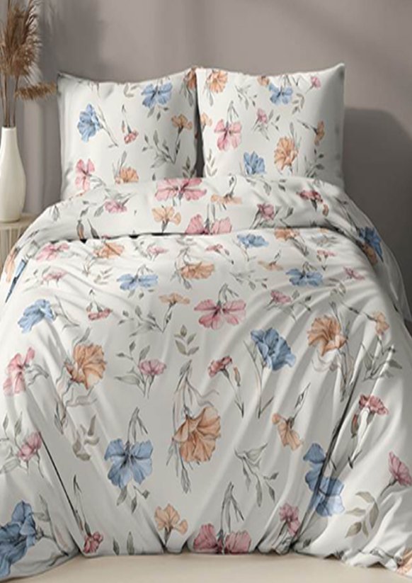 Flanelové povlečení 140x220 + 70x90 - Barevné květy na ecru