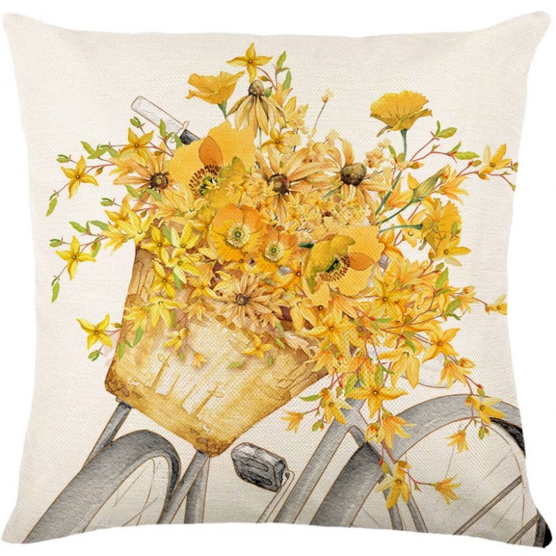 Lněný dekorační povlak 45x45cm - Květy na kole žluté 238