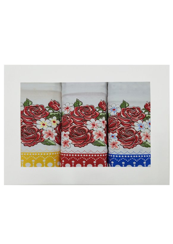 3 dílná sada kuchyňských bavlněných utěrek - Růže