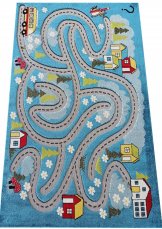 Dětský kusový koberec pro kluky a holky, modrý s motivem cesty