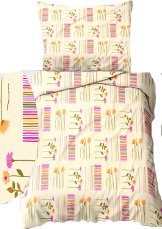 Krepové povlečení 140x200+70x90cm - Květina pruhy na krémovém