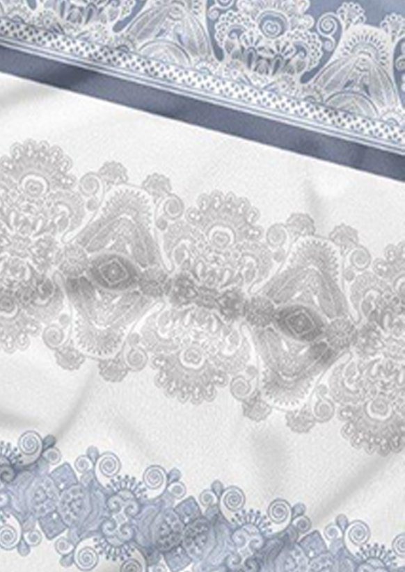 Bavlněné saténové povlečení 140x200 +70x90 - Ornamenty modro/šedé  3559 C detail