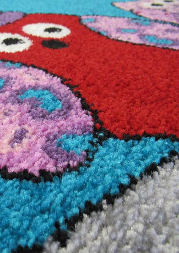 Dětský kusový koberec Sovičky na tyrkysovém podkladu