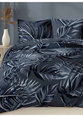 Bavlněné saténové povlečení 140x200 +70x90 - Velké listy šedé