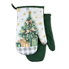 Chňapka kuchyňská /rukavice s magnetem a poutkem - Vánoční stromeček zelená šedá Chňapka kuchyňská /rukavice s magnetem a poutkem - Vánoční stromeček zelená šedá