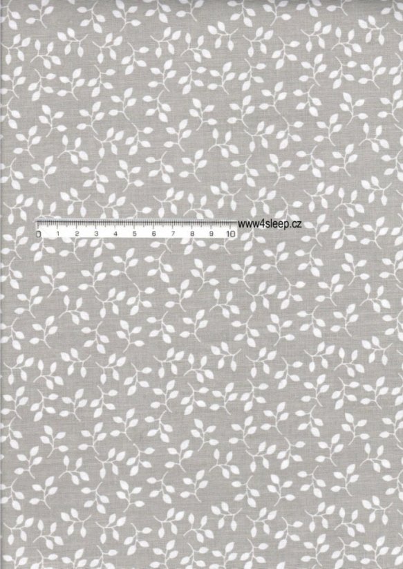 Bavlněná látka s potiskem bílých lístečků na šedém podkladu v šíři 160 cm Rubín