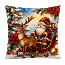 Vánoční povlak na polštář 45x45 na zip velur - Vánoční Santa na saních Vánoční povlak na polštář 45x45 na zip velur - Vánoční Santa na saních