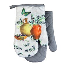 Chňapka kuchyňská /rukavice  s magnetem a poutkem - Džbánky šedé 