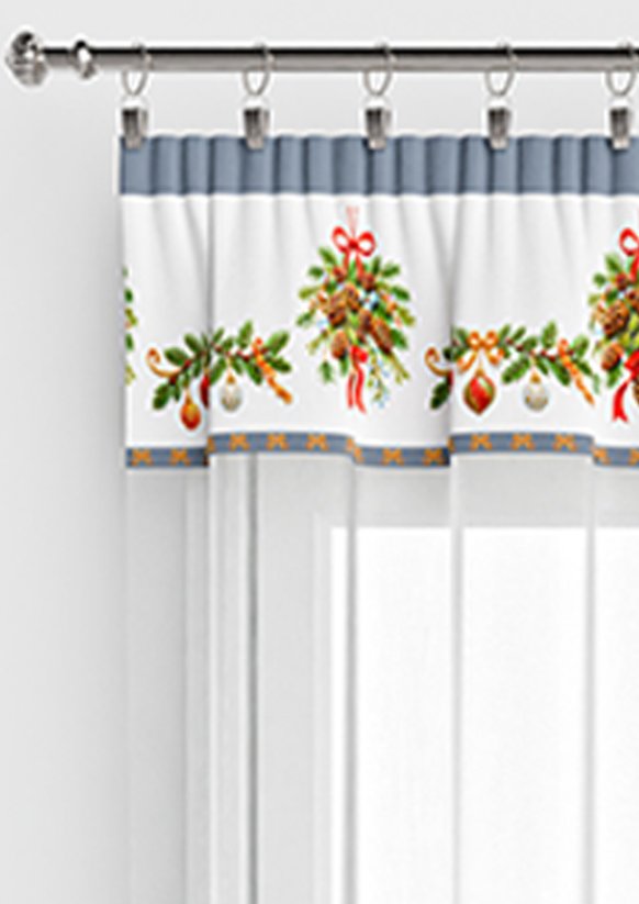 Hotová vánoční záclona 300x140cm - Šišky šedá horní lem
