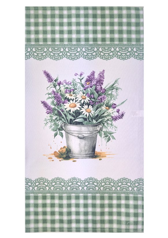Kuchyňská utěrka bavlněná 37x70 - Levandule kyblík zelená