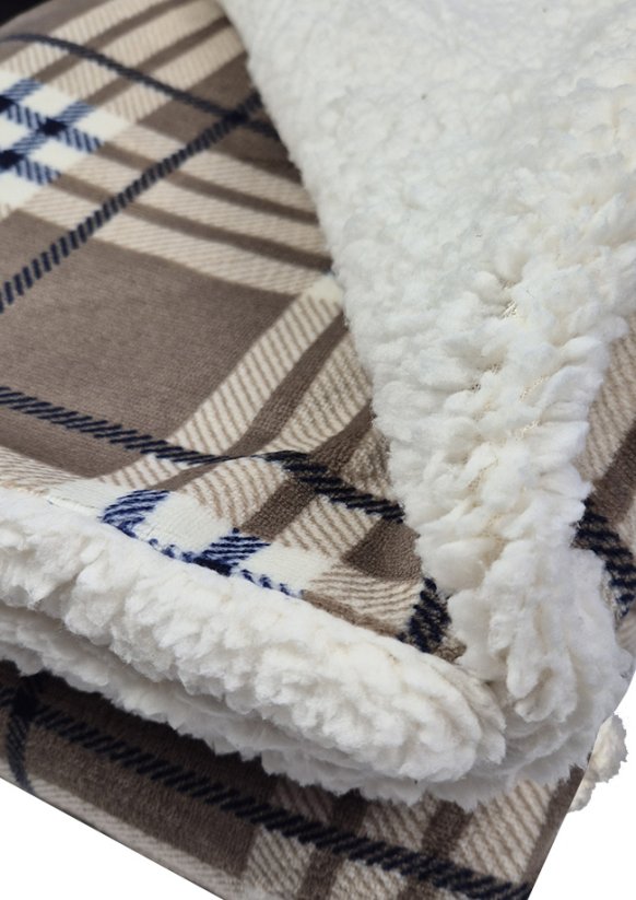 Mikroplyšová zimní deka ovečka/beránek 150x200cm - Káro béžové