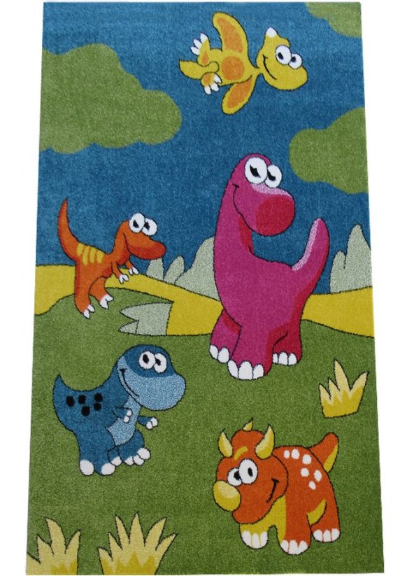 Dětský kusový koberec s motivem hodný dinosaurus, pro kluka i holku, barevný
