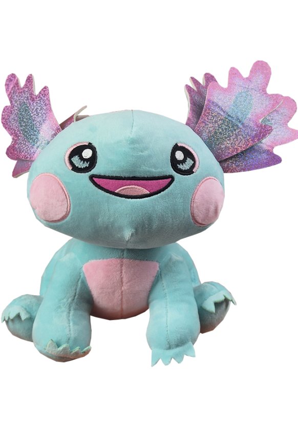 Krásná plyšová hračka Axolotl v tyrkysové barvě neboli vodní dráček.
