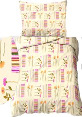 Krepové povlečení 140x200+70x90cm - Květina pruhy na krémovém