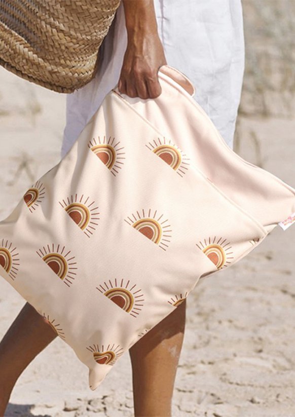 Plážová taška na zip 30x40cm - Slunce béžová i do školy