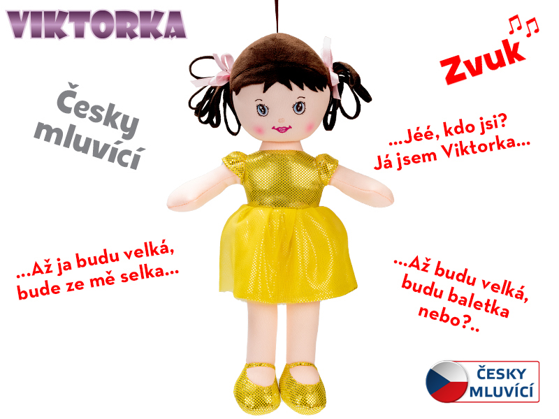 Panenka Viktorka hadrová 32cm česky mluvící na baterie - žlutá 0m+ česká  