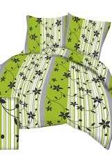 Krepové povlečení 140x200+70x90cm - Květiny a listy na zeleném Krepové povlečení 140x200+70x90cm - Květiny a listy na zeleném