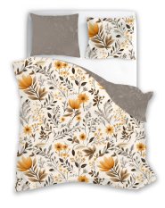 Bavlněné povlečení 140x200 + 70x90 - Květy oranžové/ latté
