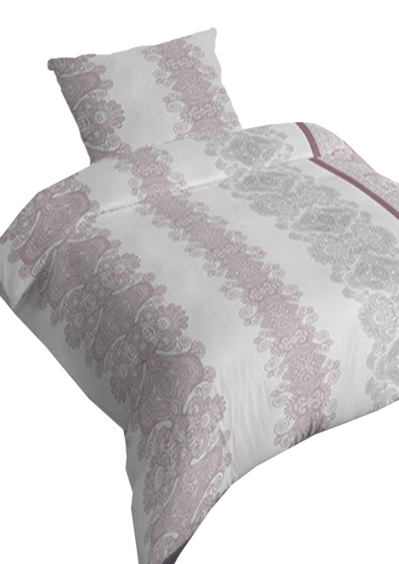 Bavlněné saténové povlečení 140x200 +70x90 - Ornamenty růžovo/šedé 3559 A na zip