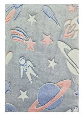 Deka mikroplyšová svítící ve tmě 150x200cm - planety a kosmonaut šedý