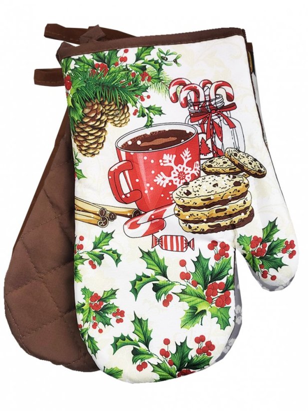 Kuchyňská chňapka s magnetem, rukavice s motivem vánočními sladkostmi