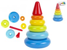 Plastová pyramida 20cm s kroužky 6ks 12m+ v síťce