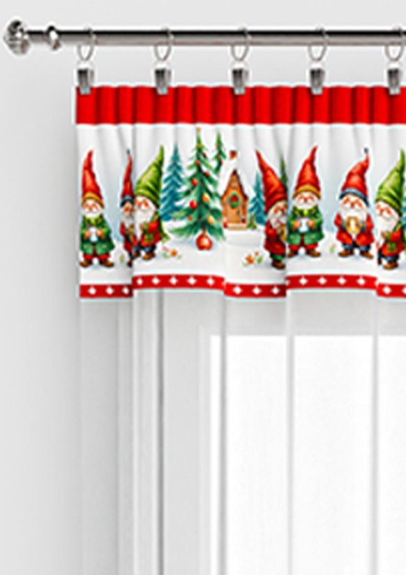 Hotová vánoční záclona 300x140cm - Skřítci červení horní lem