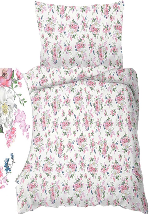 Krepové povlečení 140x200+70x90cm - Květy jabloní na bílém