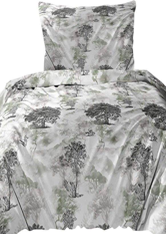 Bavlněné saténové povlečení 140x200 +70x90 - Stromy šedo/zelené 5075B na zip