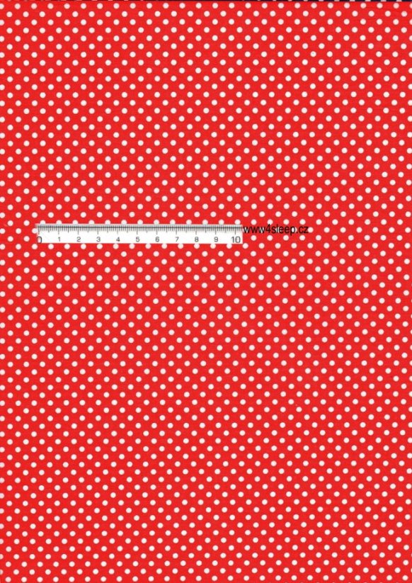Bavlněná látka s potiskem bílých puntíků na červeném podkladu v šíři 160 cm