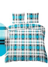 Krepové povlečení 140x200+70x90cm - Káro modro šedé na na bílém