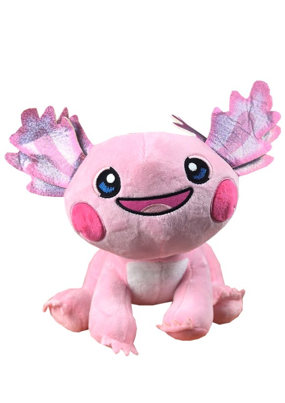 Krásná plyšová hračka Axolotl v růžové barvě neboli taky vodní dráček.