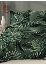 Bavlněné saténové povlečení 140x200 +70x90 - Velké listy zelené