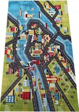 Dětský kusový koberec s motivem přístavního města, barevný pro kluka i holku