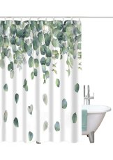 Sprchový závěs na kolečkách listy zelené na bílé
