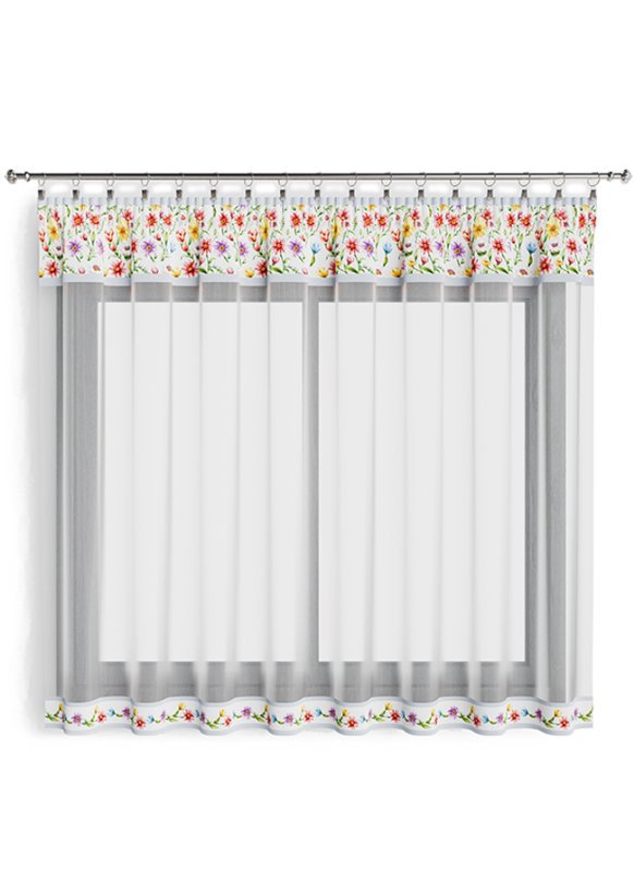 Hotová záclona 300x160cm - Květiny barevné na bílém podkladu