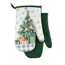 Chňapka kuchyňská /rukavice s magnetem a poutkem - Vánoční stromeček zelená šedá Chňapka kuchyňská /rukavice s magnetem a poutkem - Vánoční stromeček zelená šedá