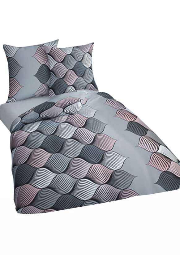 Flanelové povlečení 140/200 + 70/90 - 5012B růžovošedá geometrie